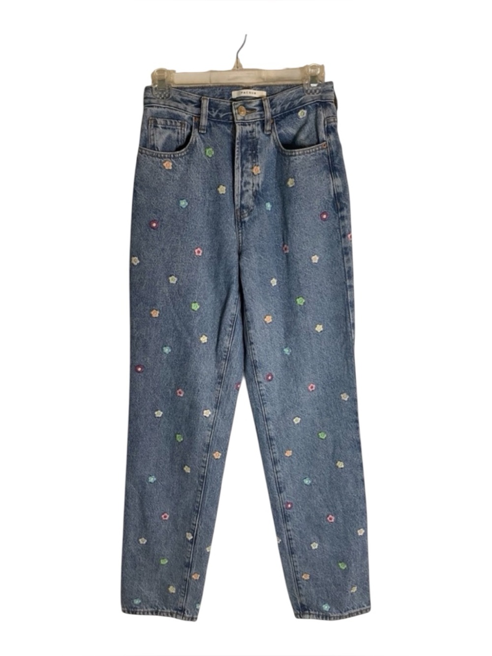 PacSun High-Rise Blue Dad Jeans Multicolor Daisy Embroidery ButtonFly Size 25